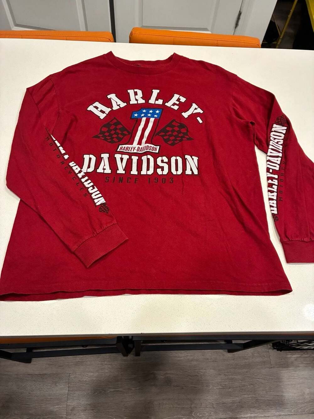 Harley-Davidson Capitol Lansing, MI #1 Flag Long Sleeve T-Shirt Red